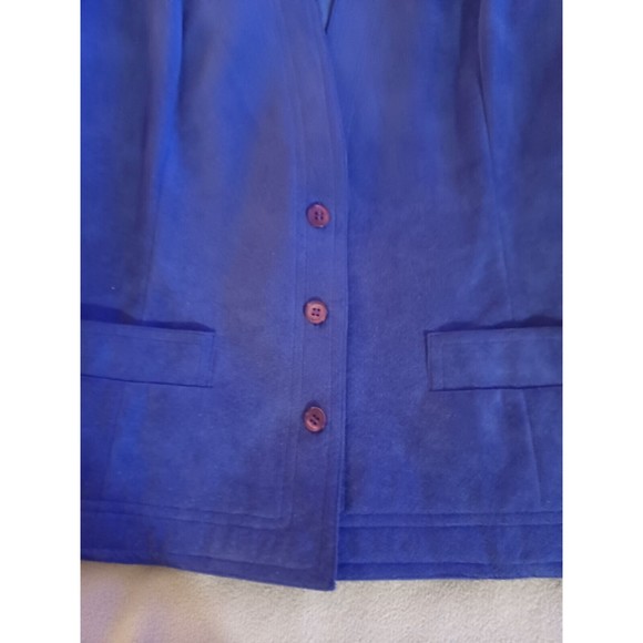 Royal Blue Vintage Womens Faux Suede Deep VNeck 3 button jacket 2 Pocket… - Picture 3 of 8